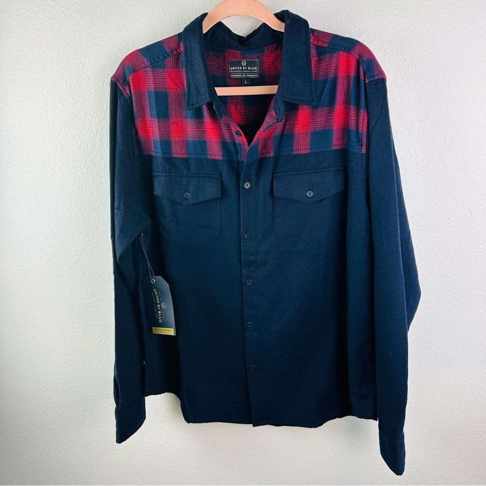 United By Blue Blue And Red‎ Wool Blend Banff Shirt Men’s Size L NWT